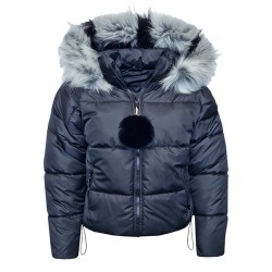 Дамско късо пухено яке с качулка, City Angels Jeans, Черно, 6847